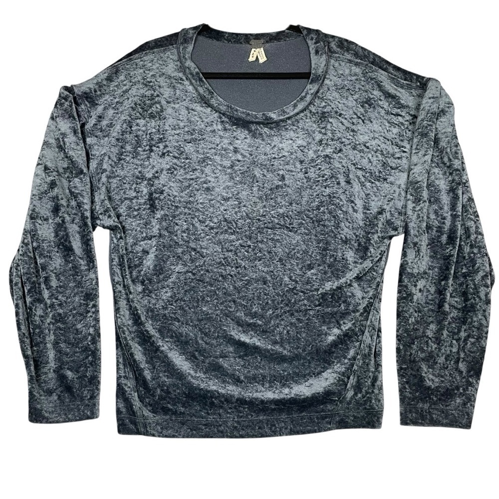 We The Free Nora Jane Crushed Velvet Chic Grey Puff Sleeve Slouchy Sweatshirt L